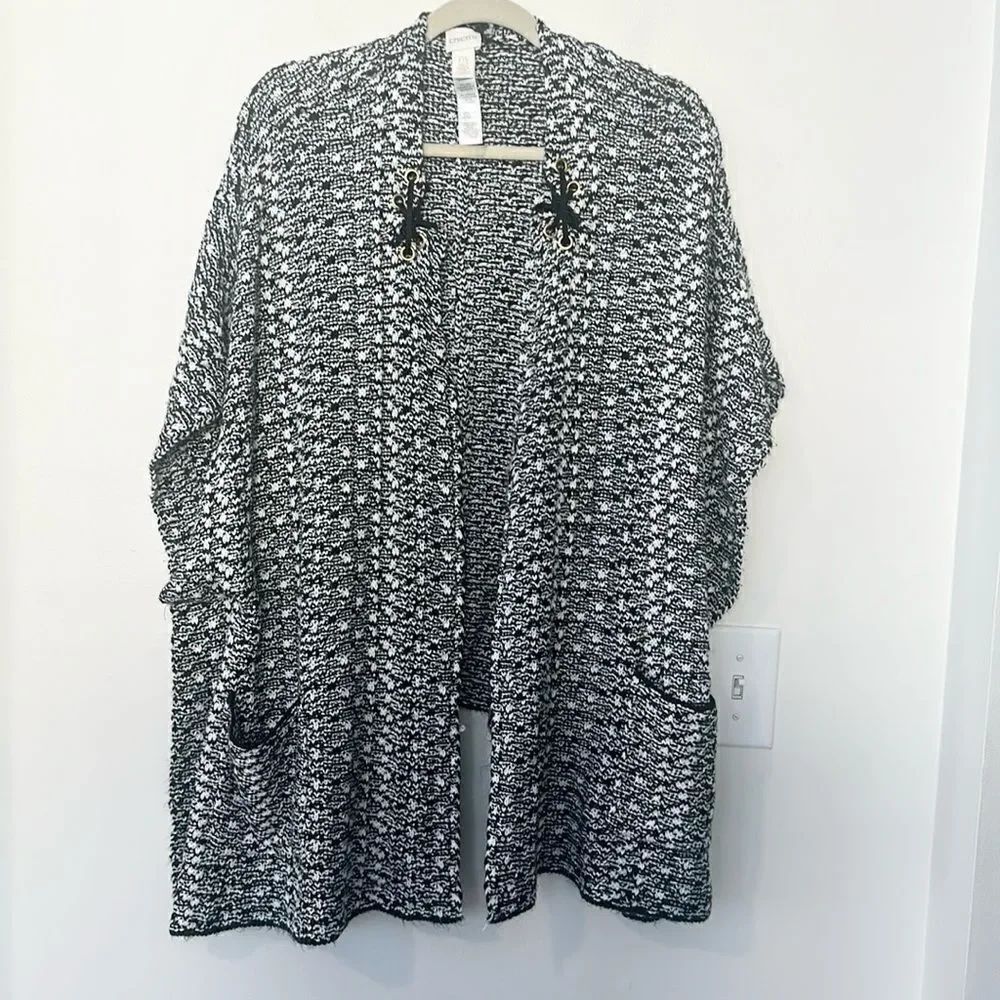 Chico’s B&W knit Open Front Cardigan Sweater O/S
